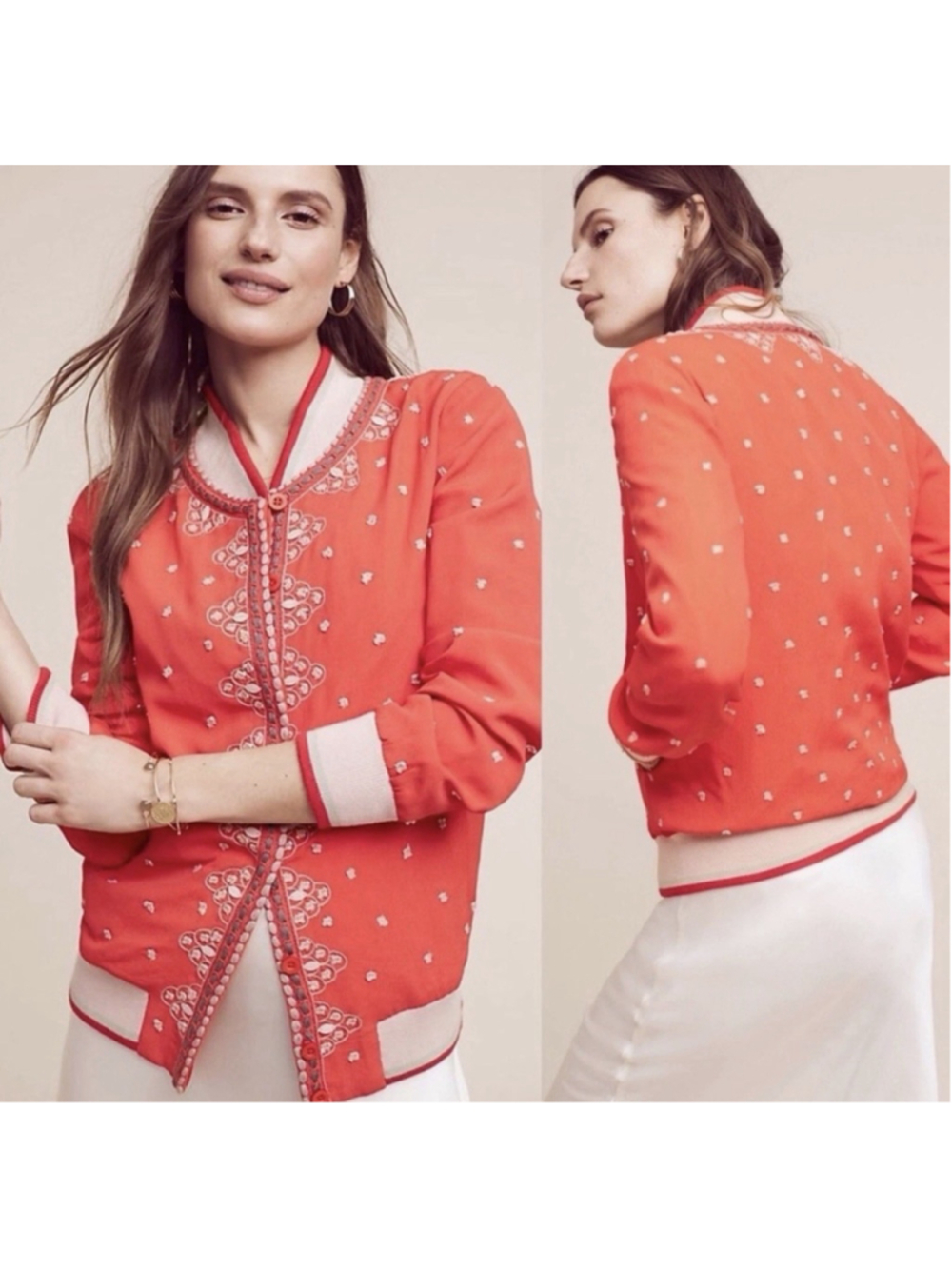 Conditions Apply Anthropologie Arabella Embroidered Bomber Jacket M Red Boho